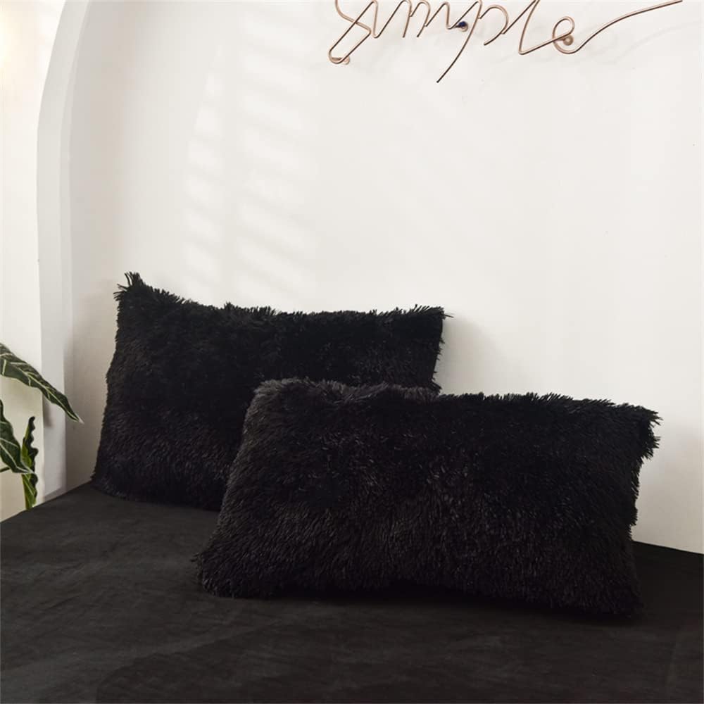 Shaggy Black Bed Set