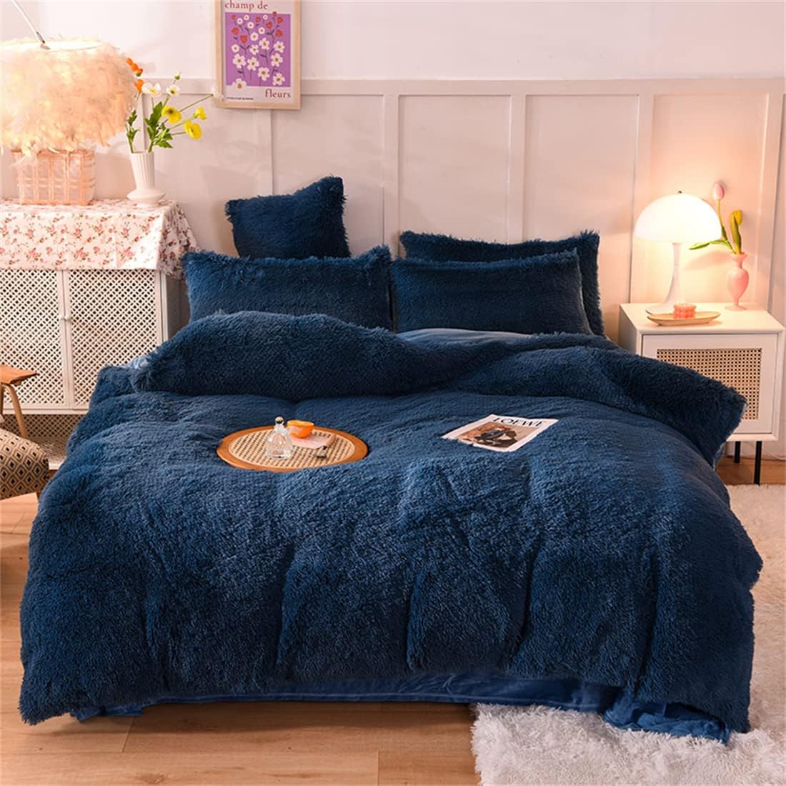 Shaggy Navy Blue Bed Set