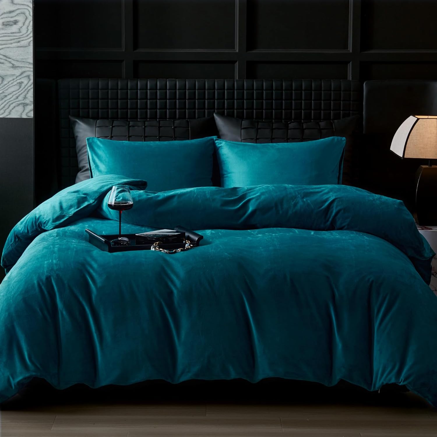 Teal Blue Velvet Duvet Set