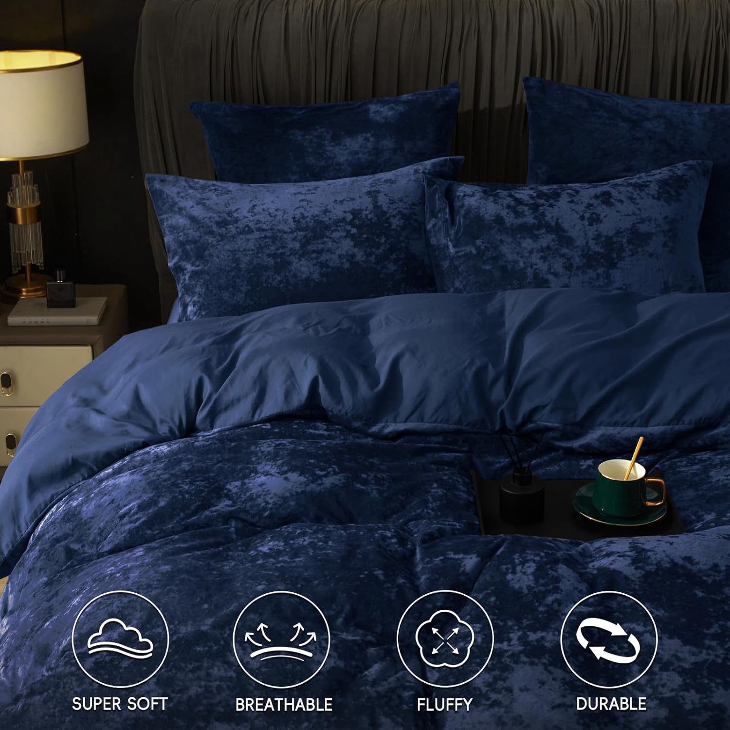 Navy Textured Velvet Duvet Set