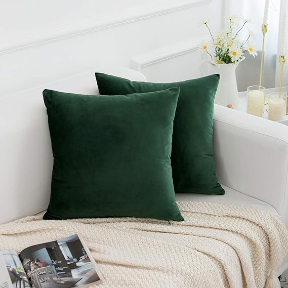 Dark Green Velvet Cushion Pair