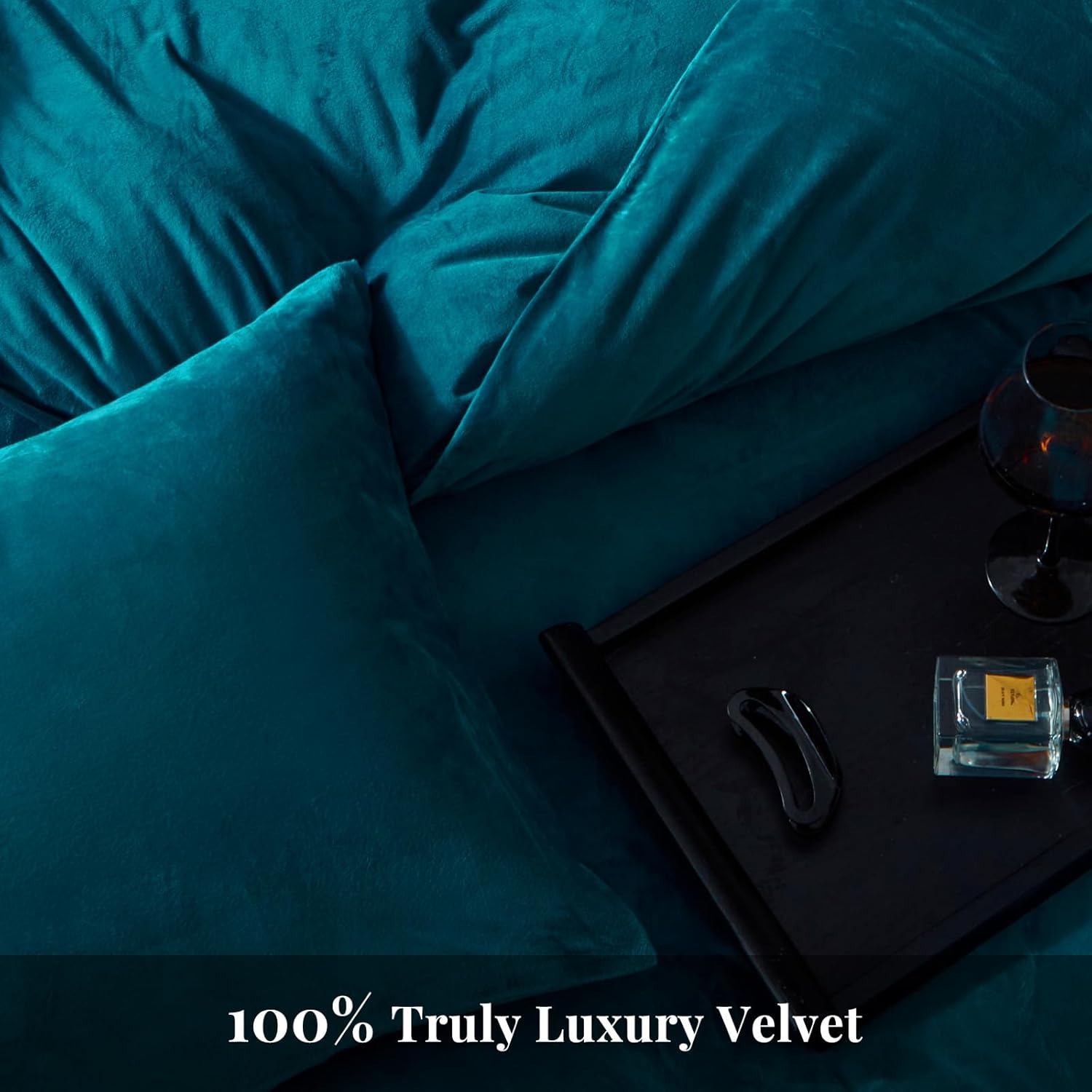 Teal Blue Velvet Duvet Set