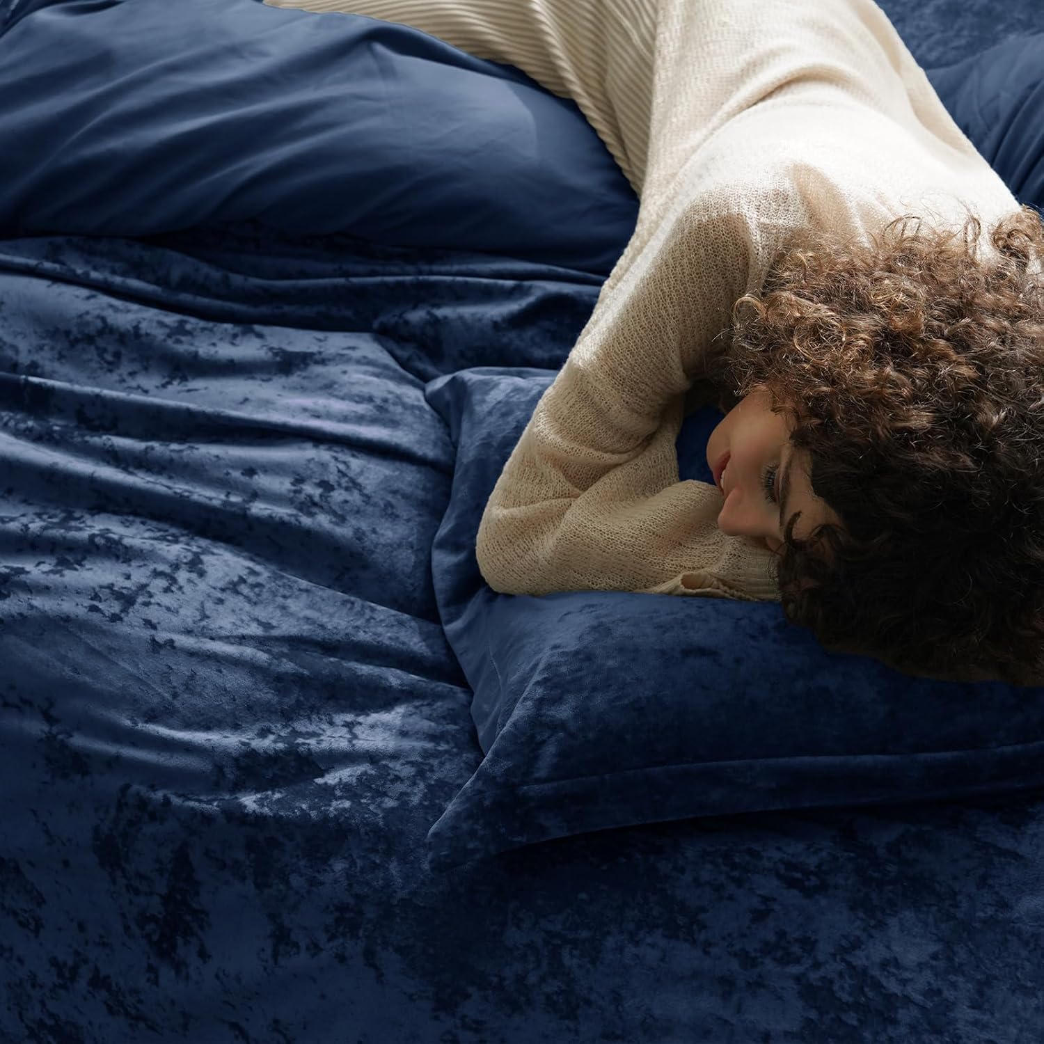 Navy Textured Velvet Duvet Set