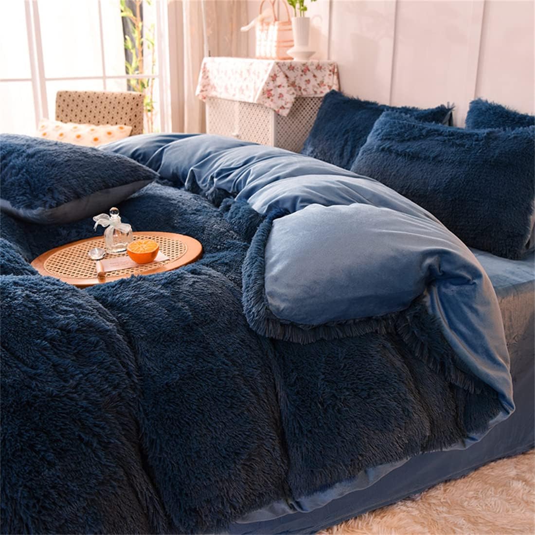 Shaggy Navy Blue Bed Set