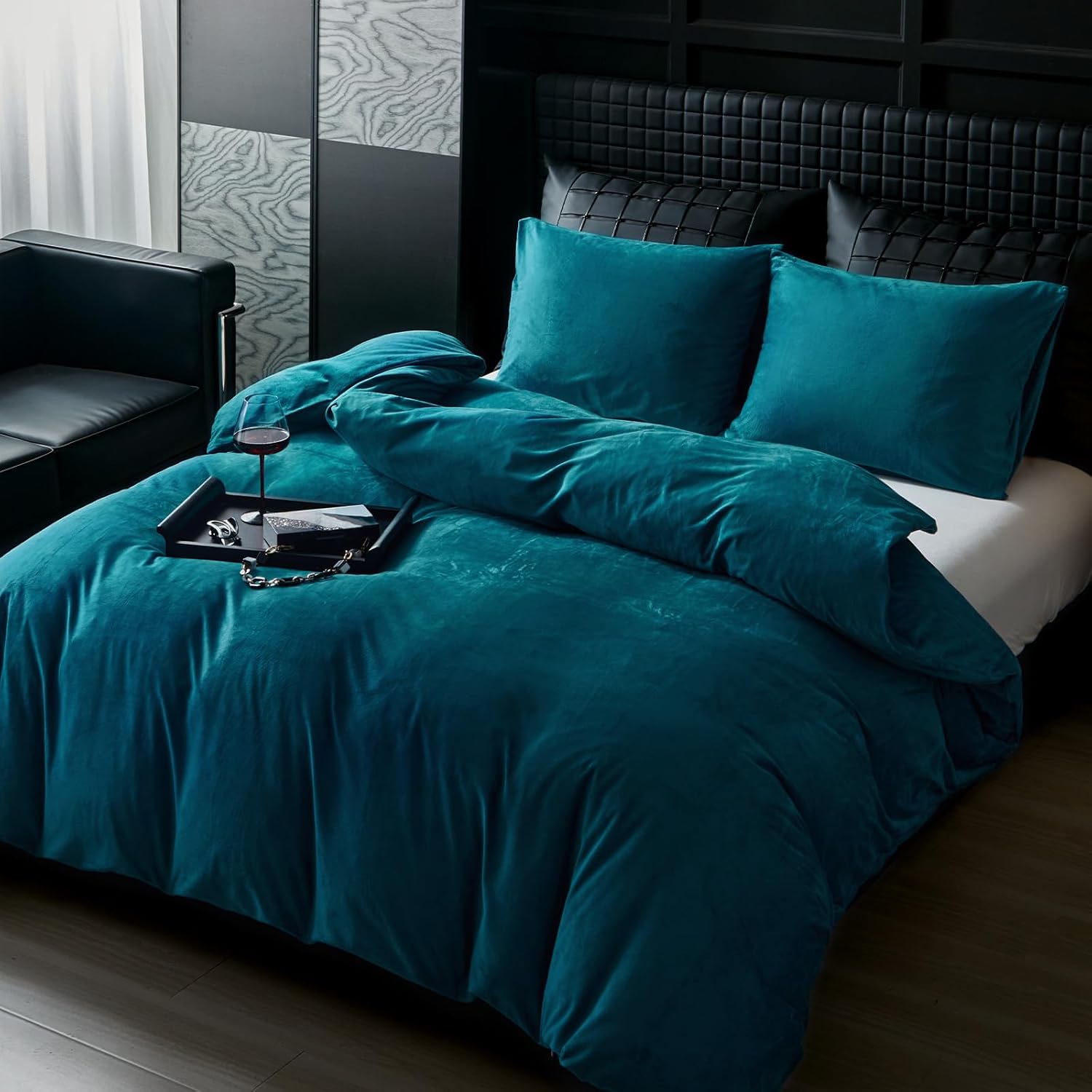 Teal Blue Velvet Duvet Set