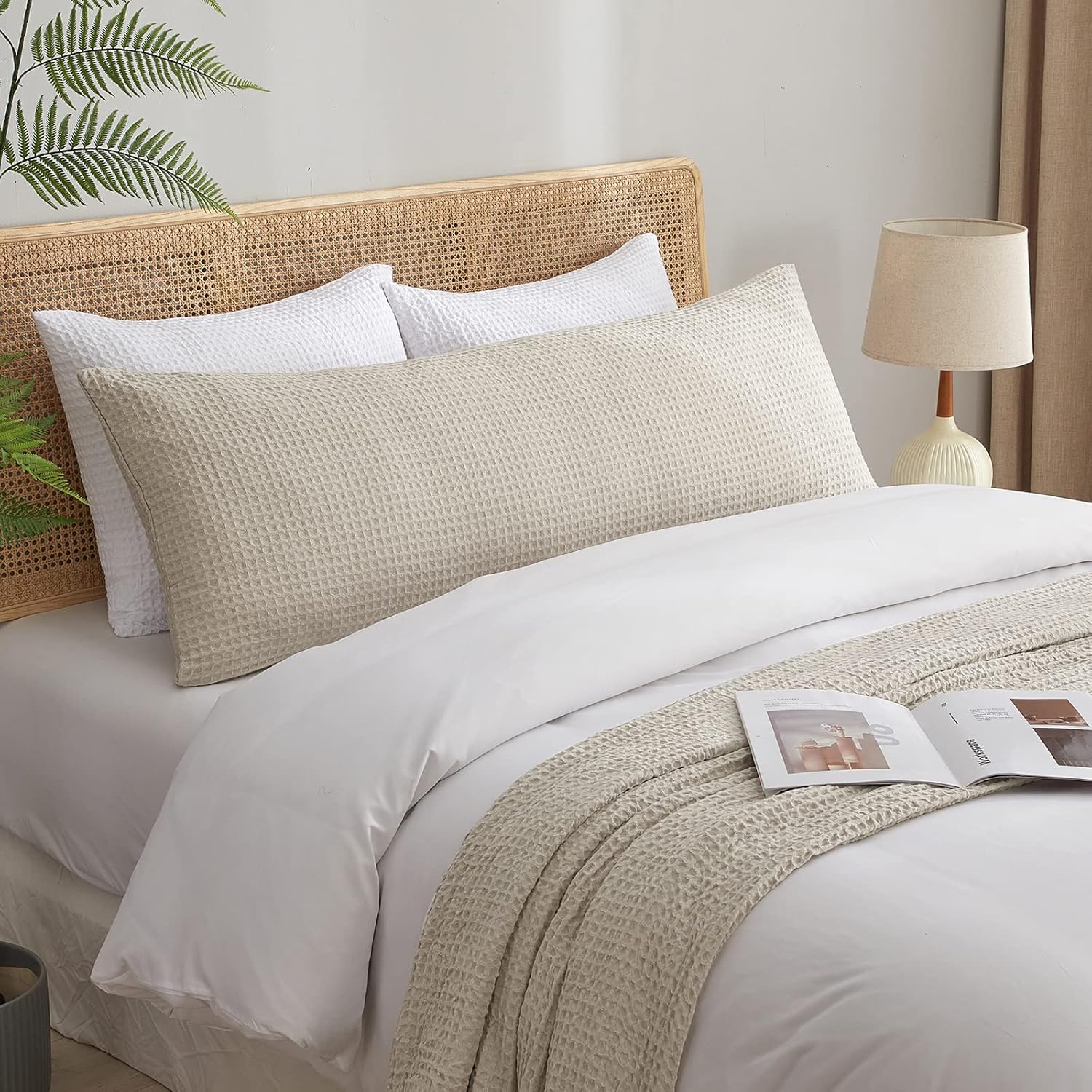 Waffle Weave Beige Body Pillow
