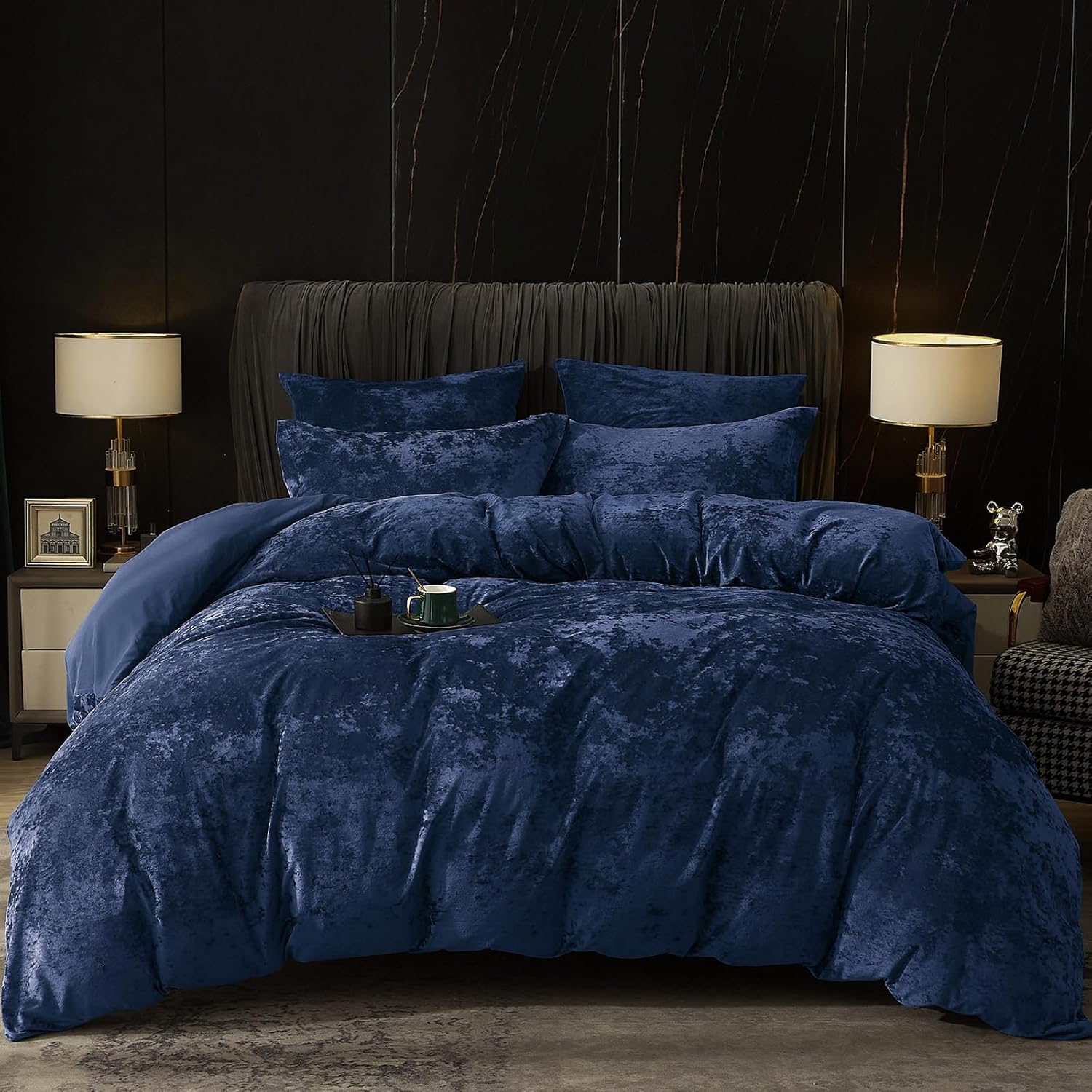 Navy Textured Velvet Duvet Set