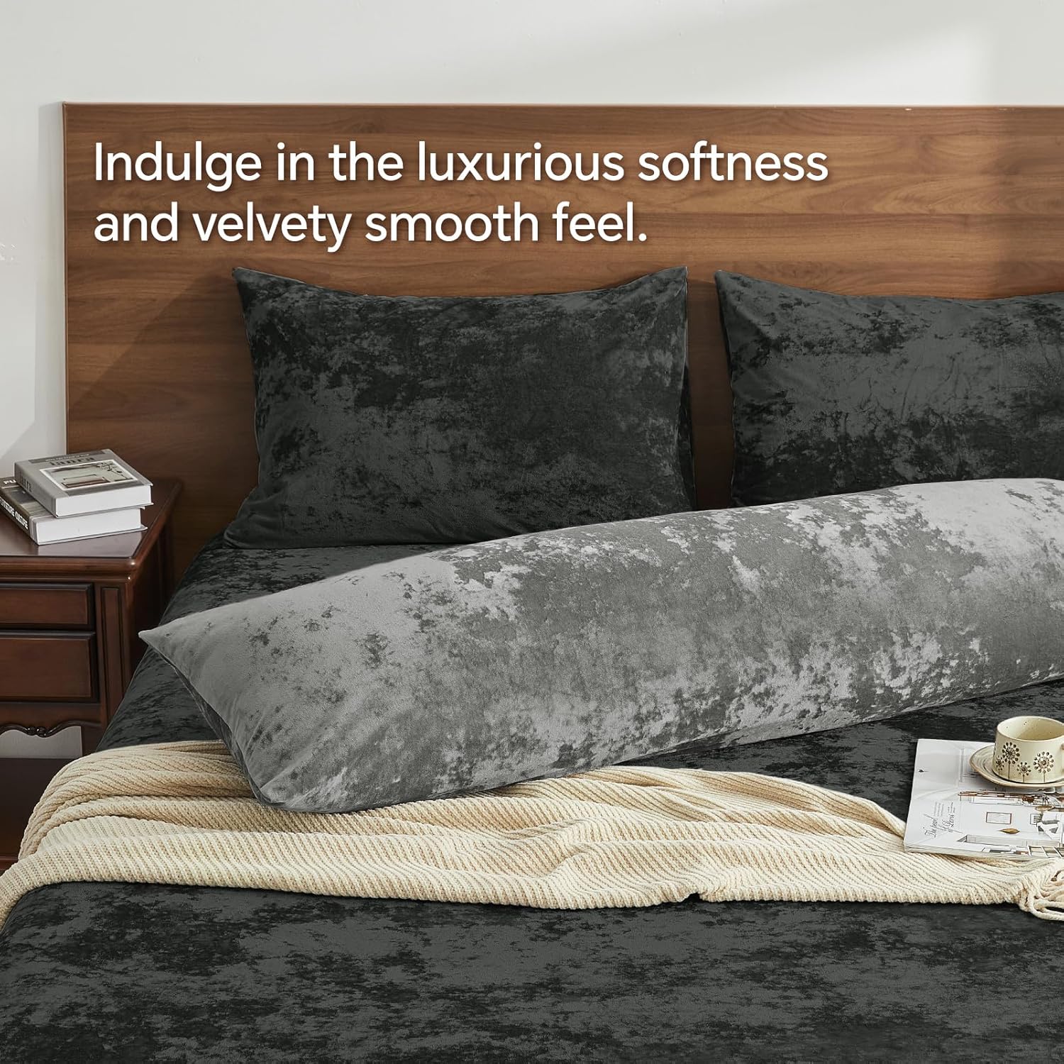 Grey Velvet Body Pillow