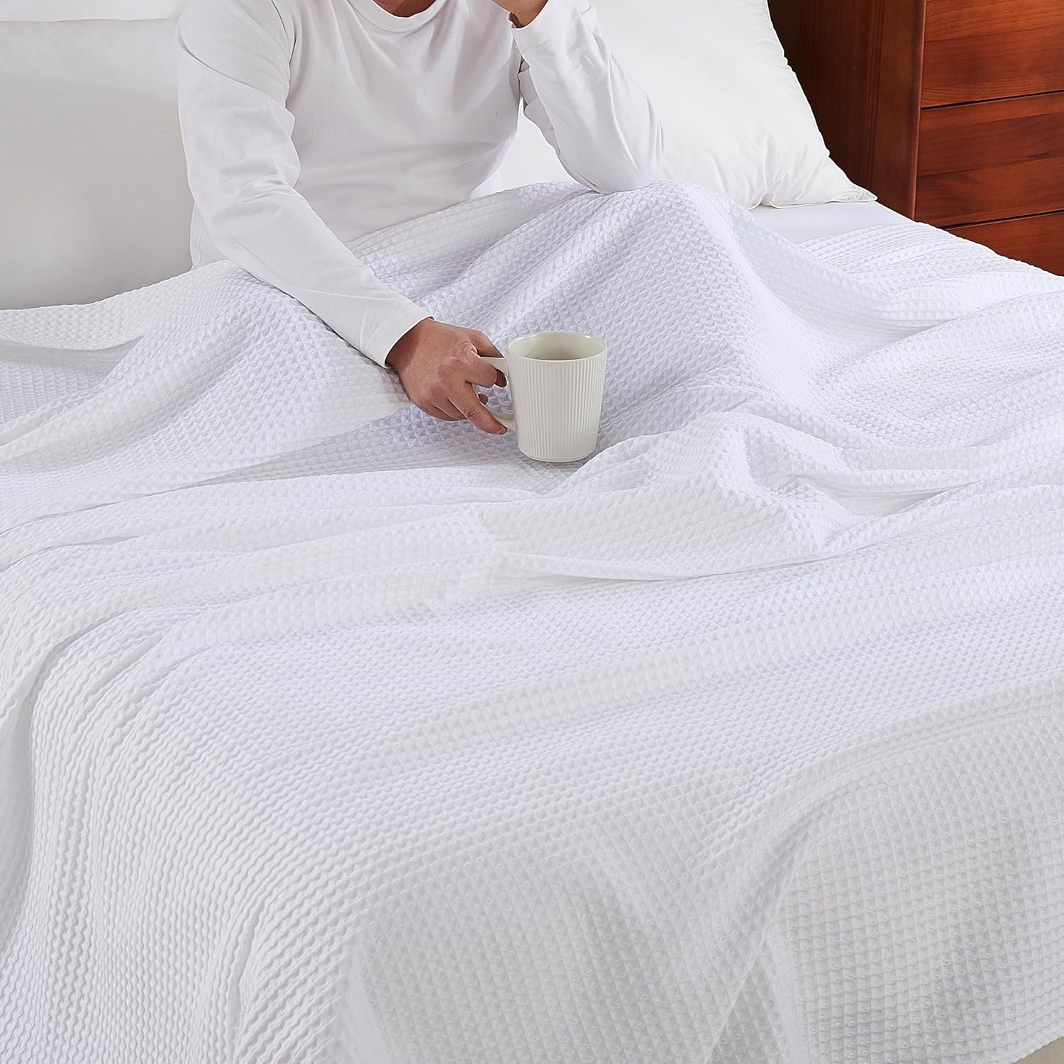 White Waffle Weave Summer Blanket
