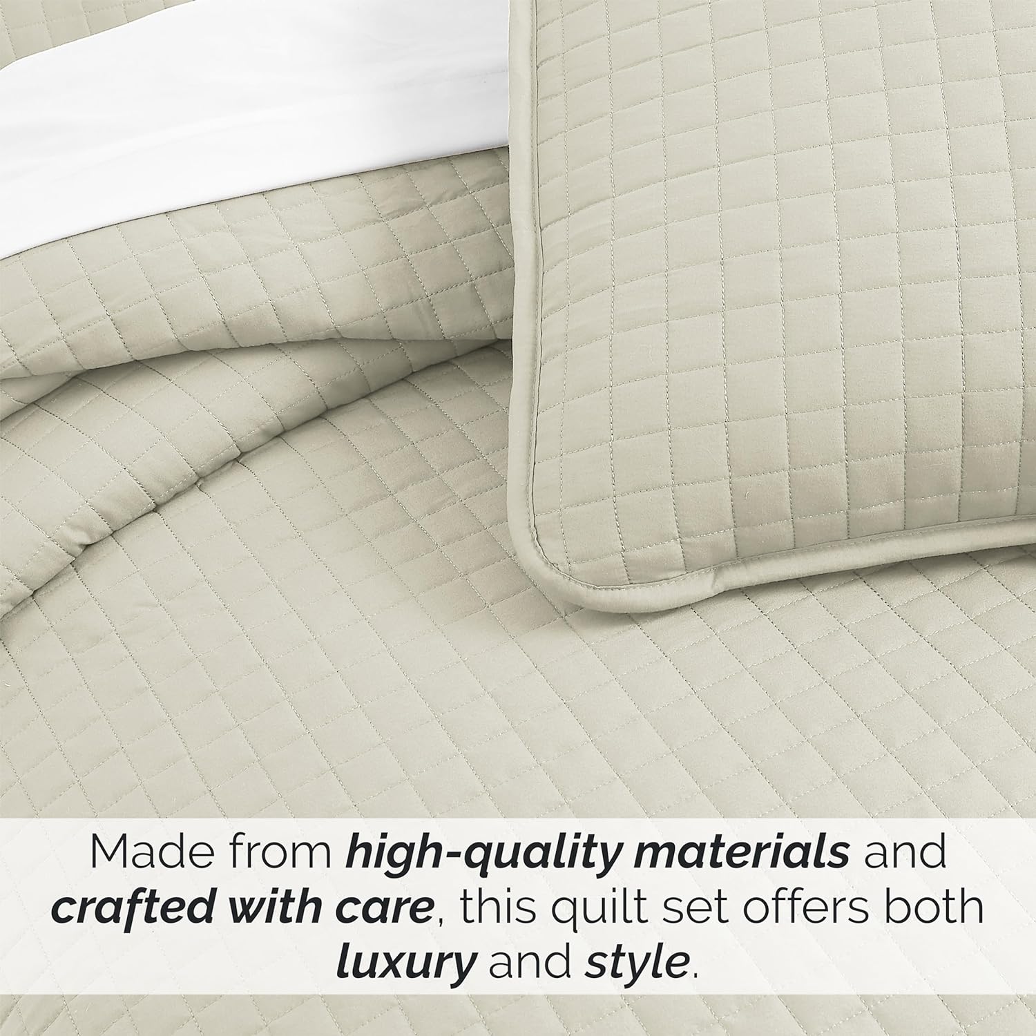 Grid Luxe Muted Beige Bed Spread