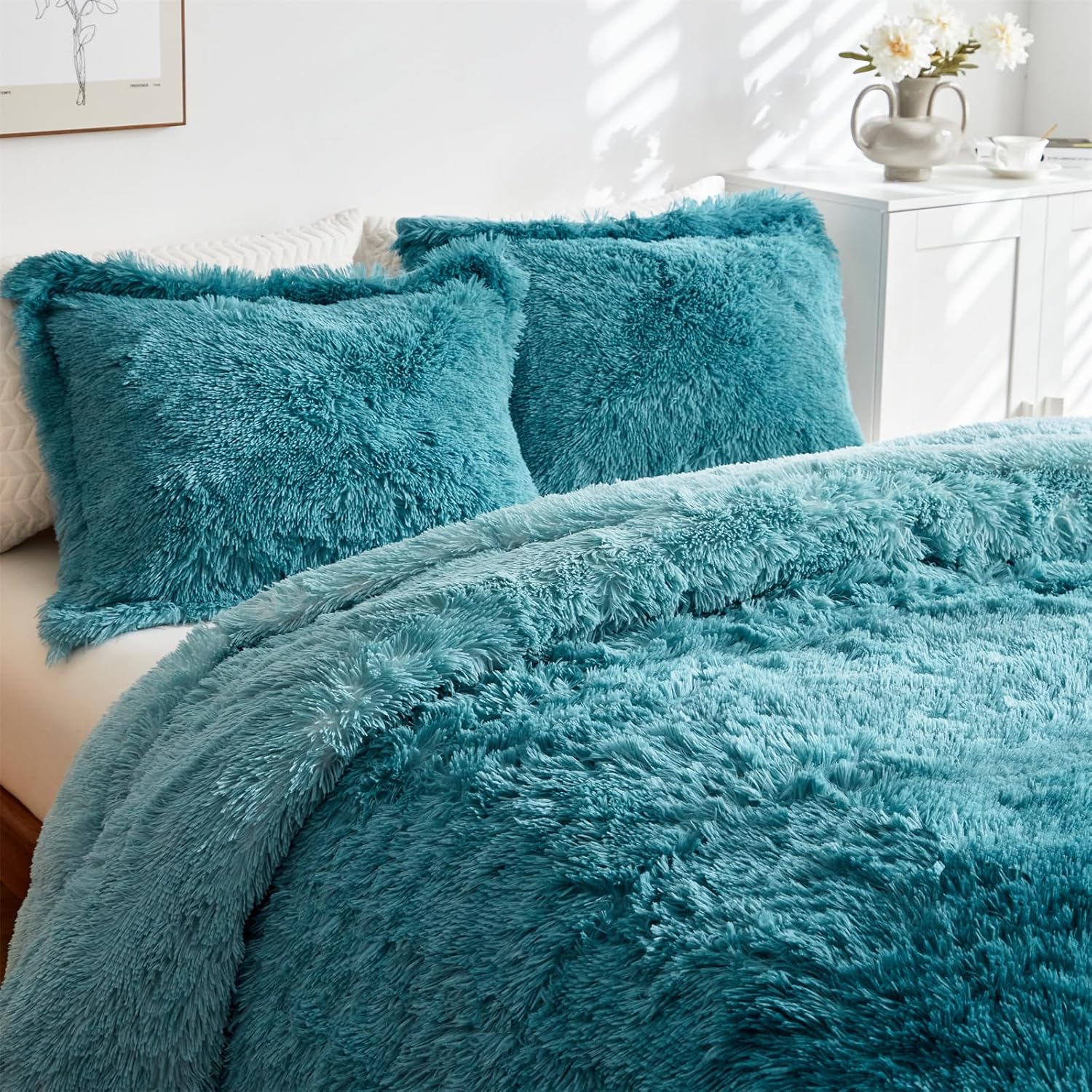 Shaggy Teal Bed Set