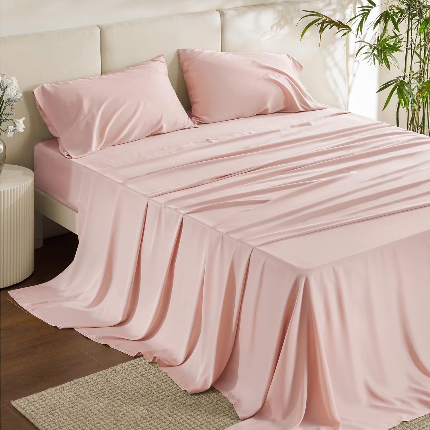 Tea Pink Satin Bed Set