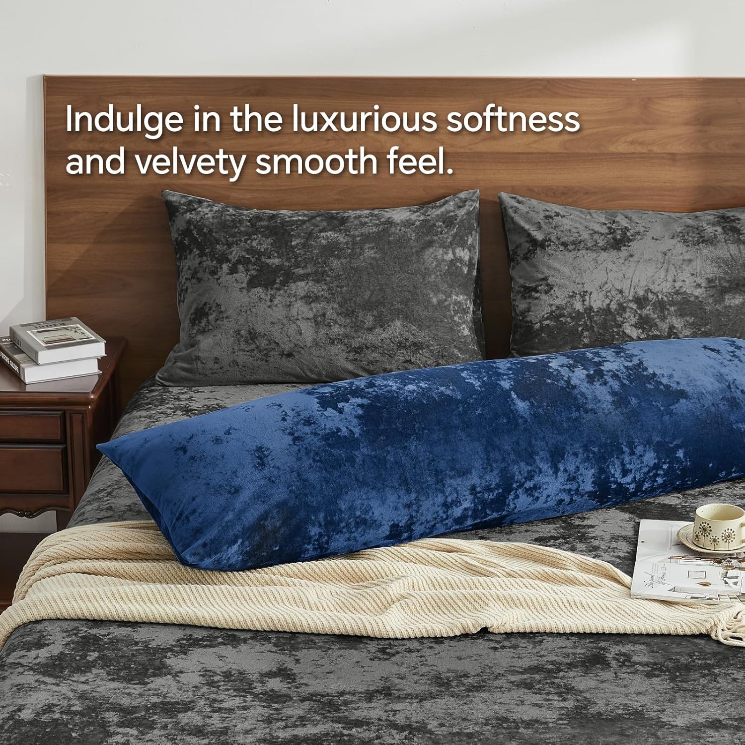 Navy Blue Velvet Body Pillow