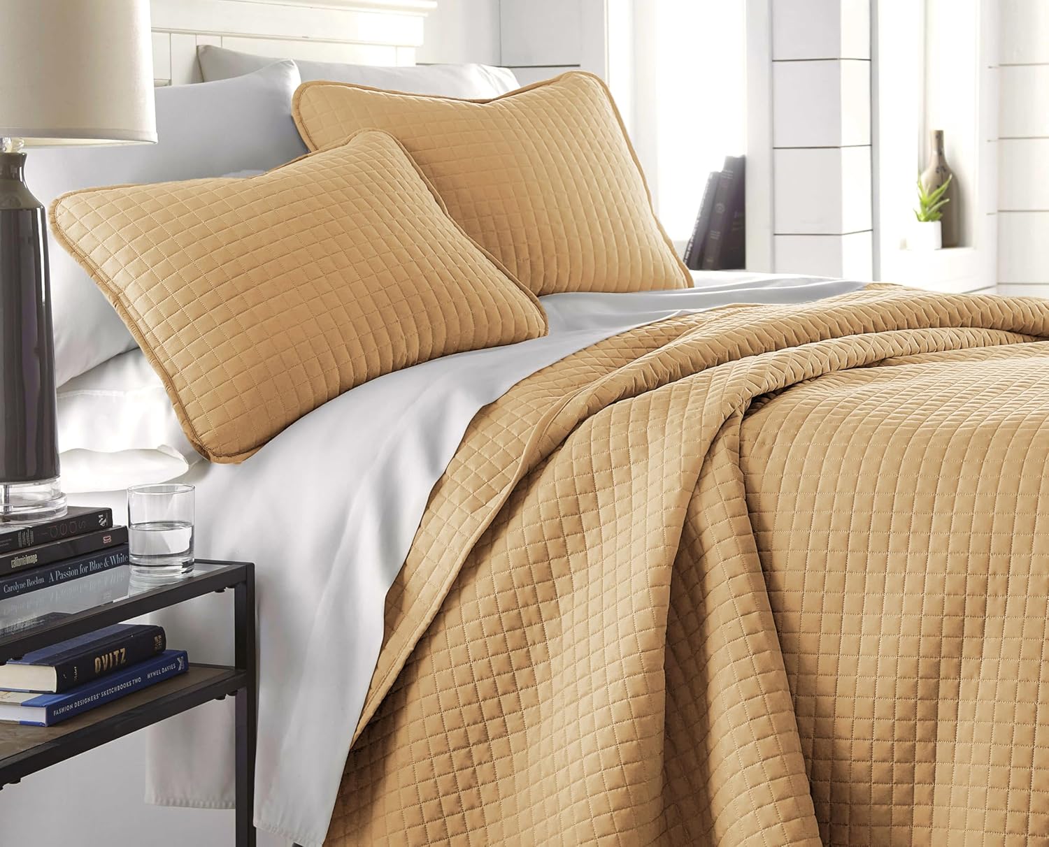 Grid Luxe Muted Gold Bed Spread