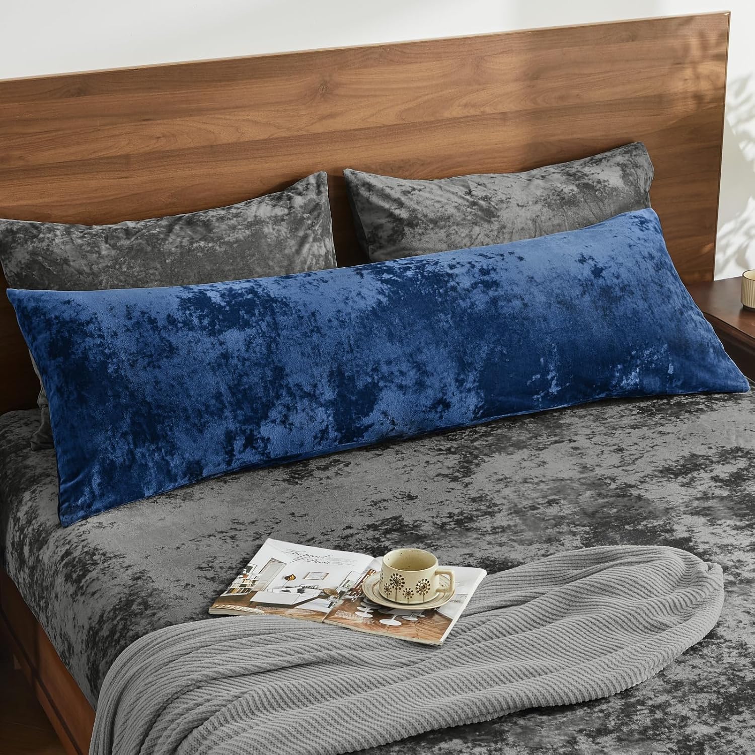 Navy Blue Velvet Body Pillow