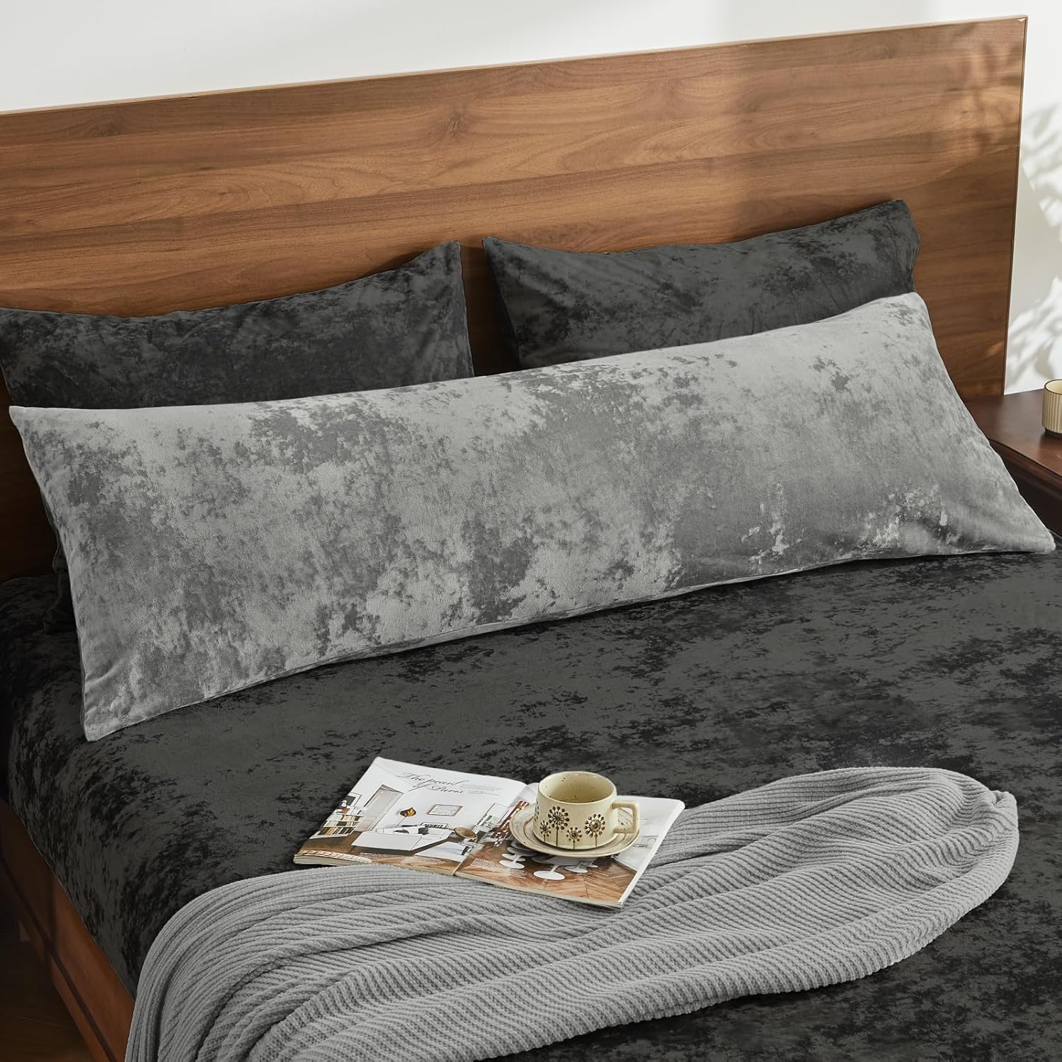 Grey Velvet Body Pillow