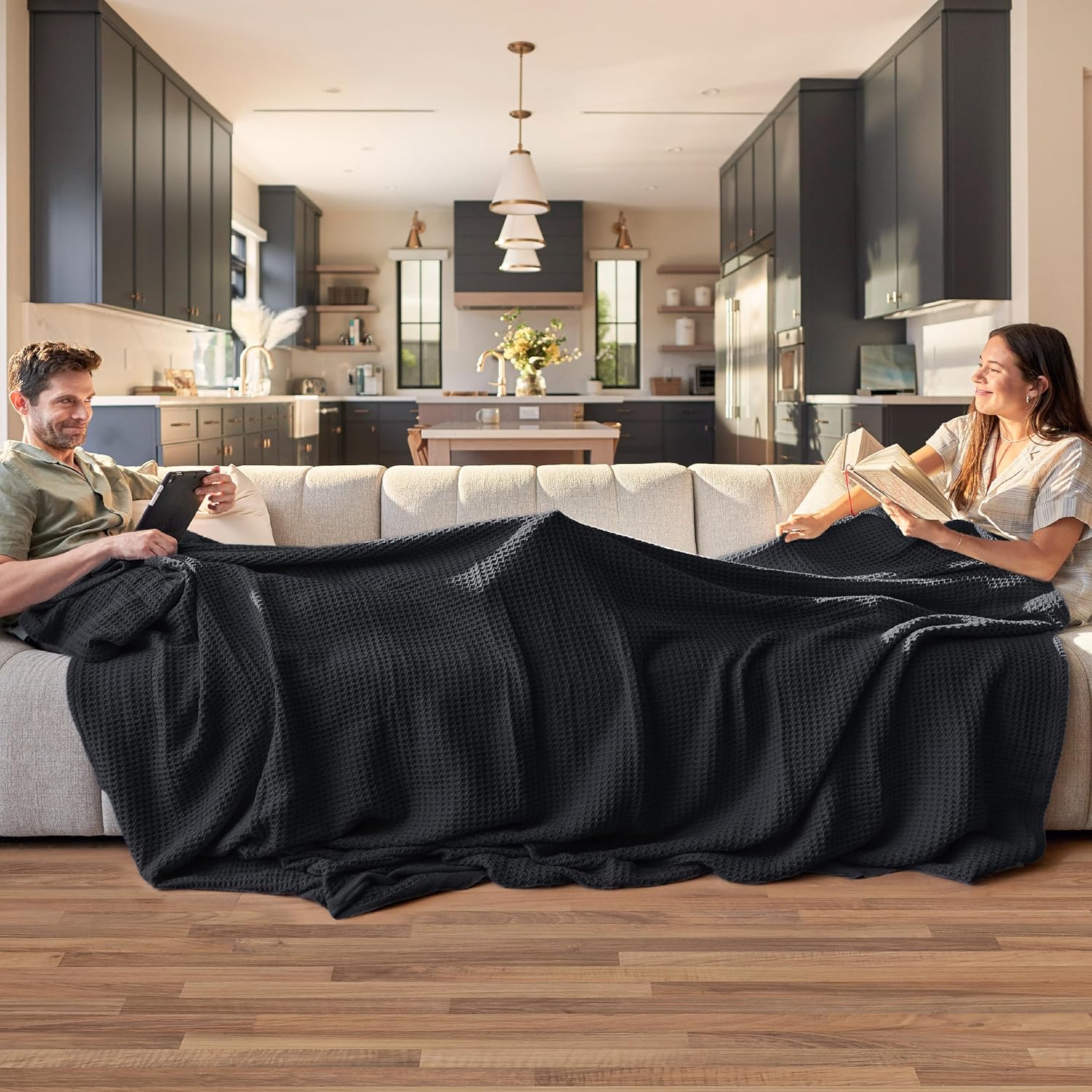 Black Waffle Weave Summer Blanket