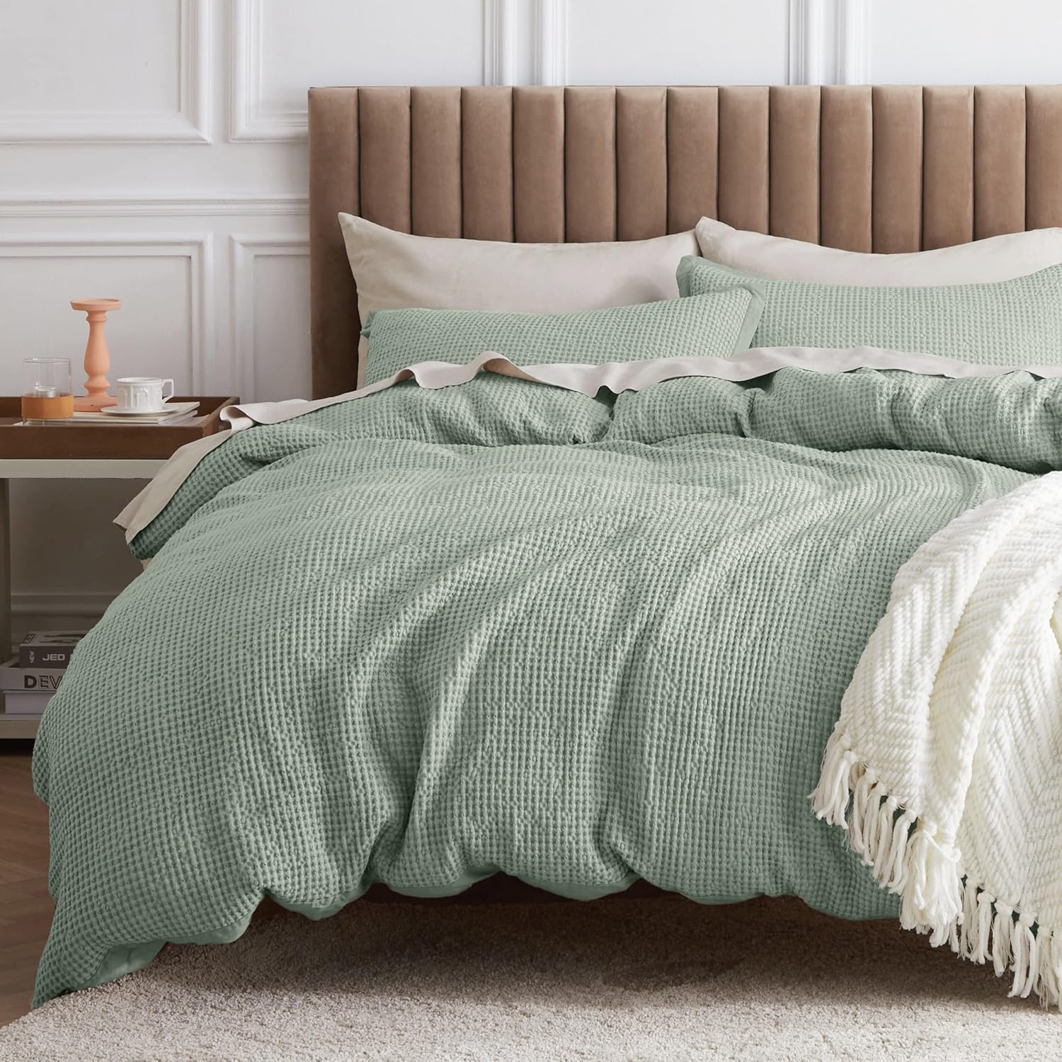 Sage Green Waffle Duvet Set