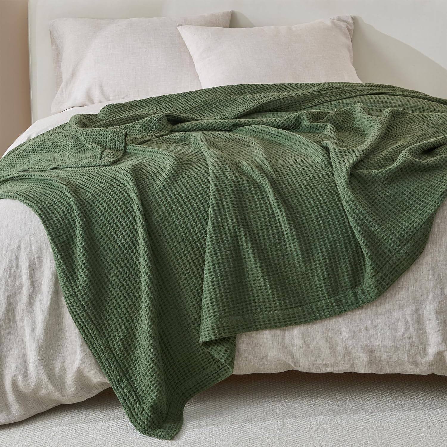 Olive Green Waffle Weave Summer Blanket