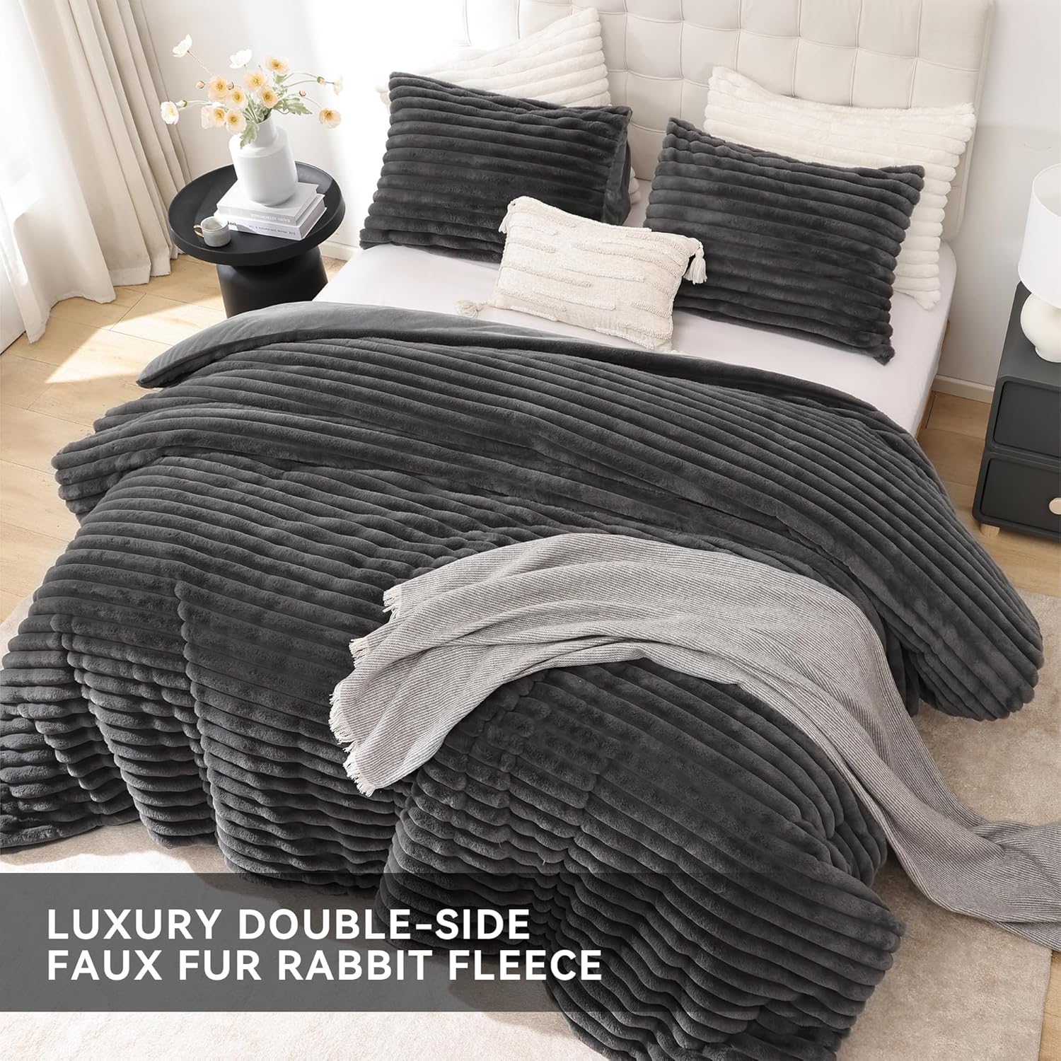Faux Striped Grey Bed Set