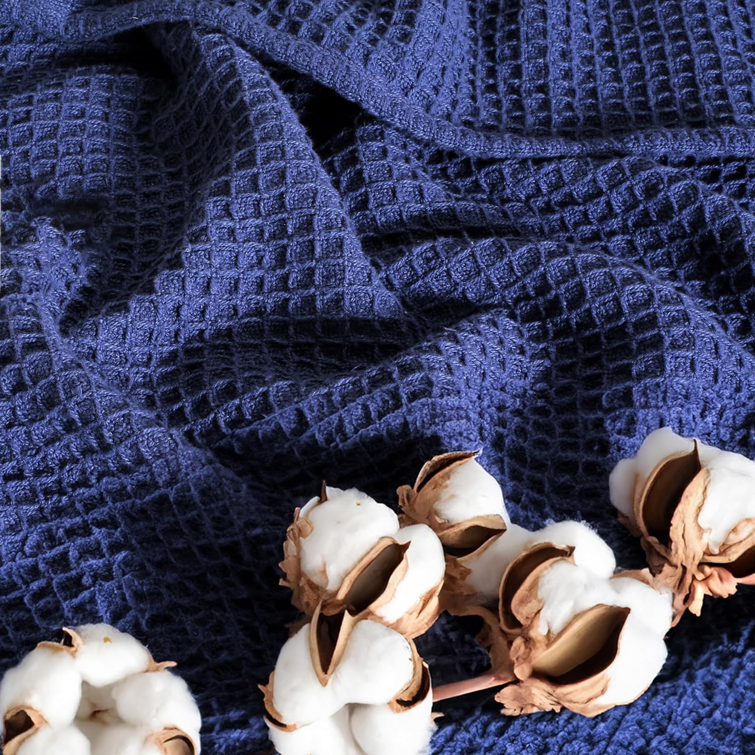 Navy Waffle Weave Summer Blanket
