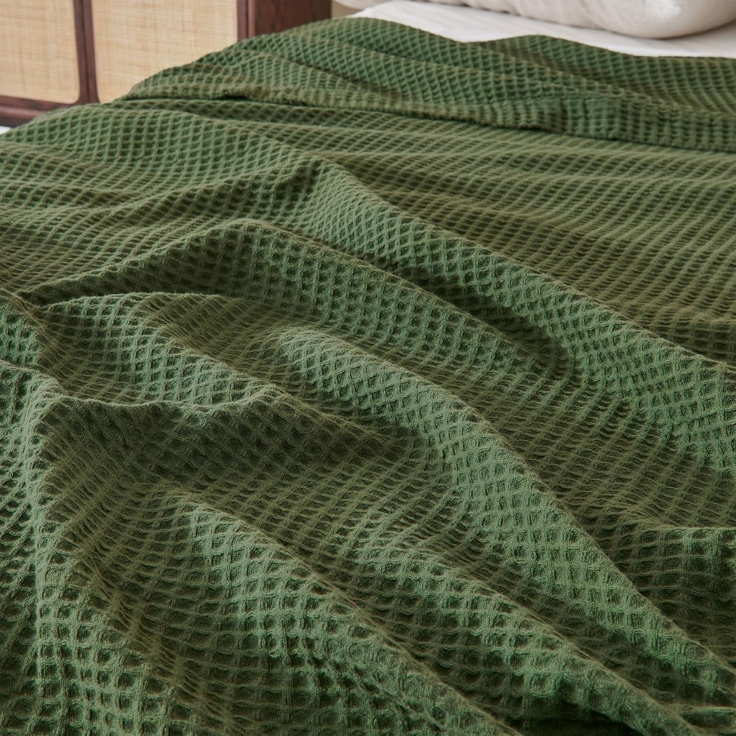 Olive Green Waffle Weave Summer Blanket