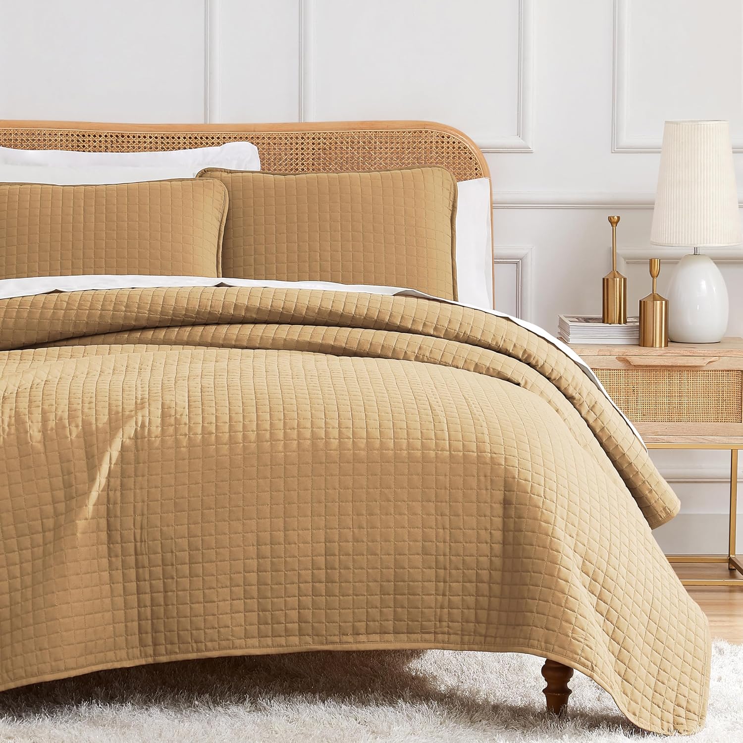 Grid Luxe Muted Gold Bed Spread