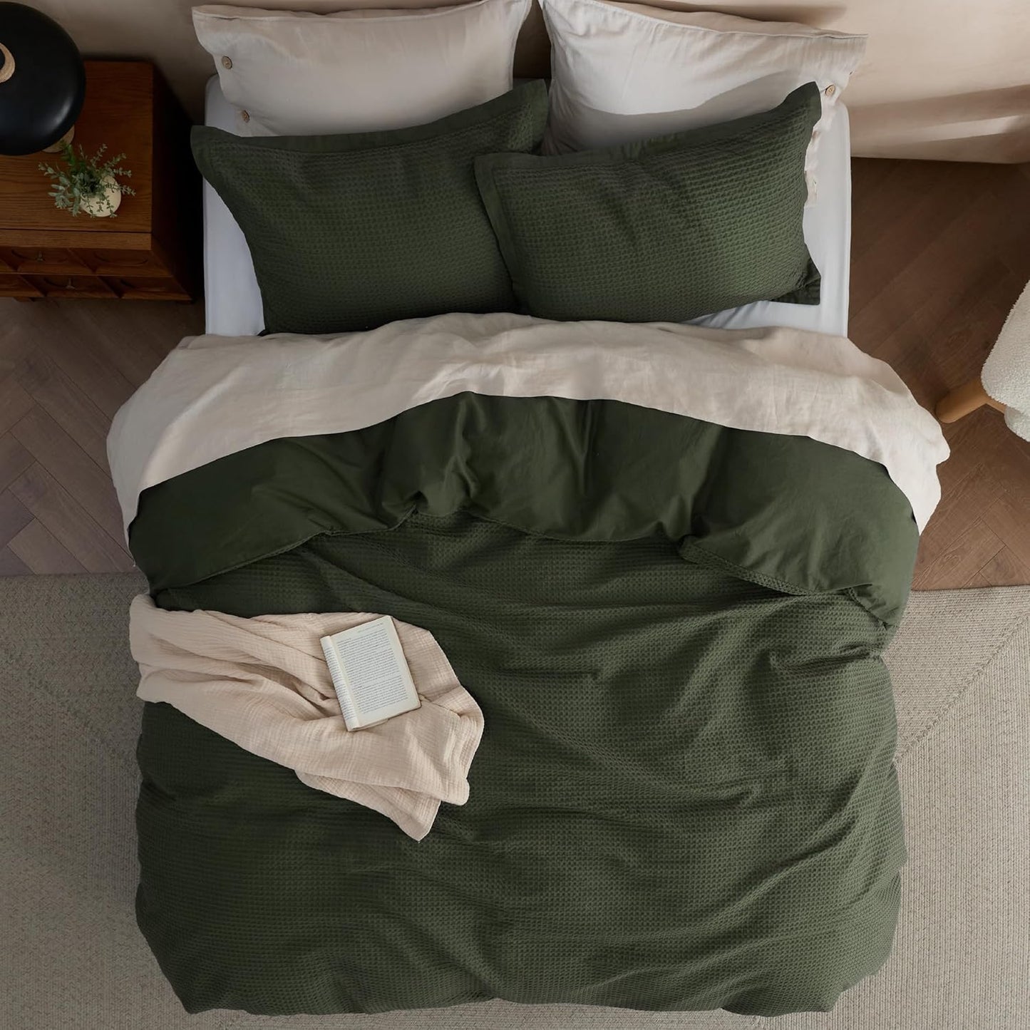 Olive Green Waffle Duvet Set