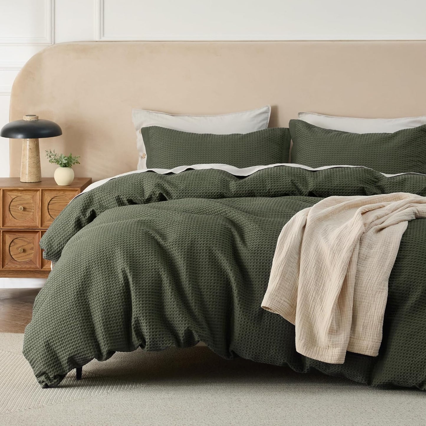Olive Green Waffle Duvet Set