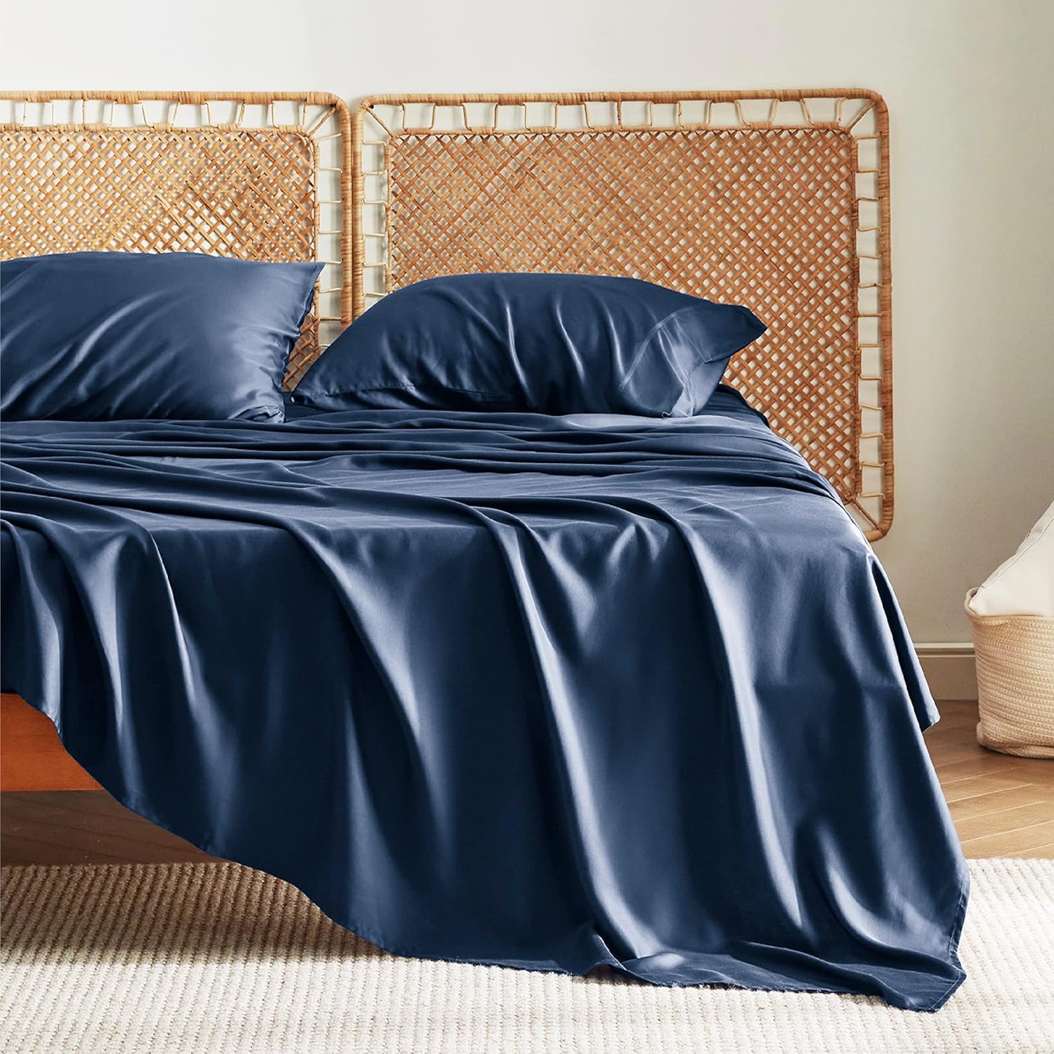 Navy Blue Satin Bed Set