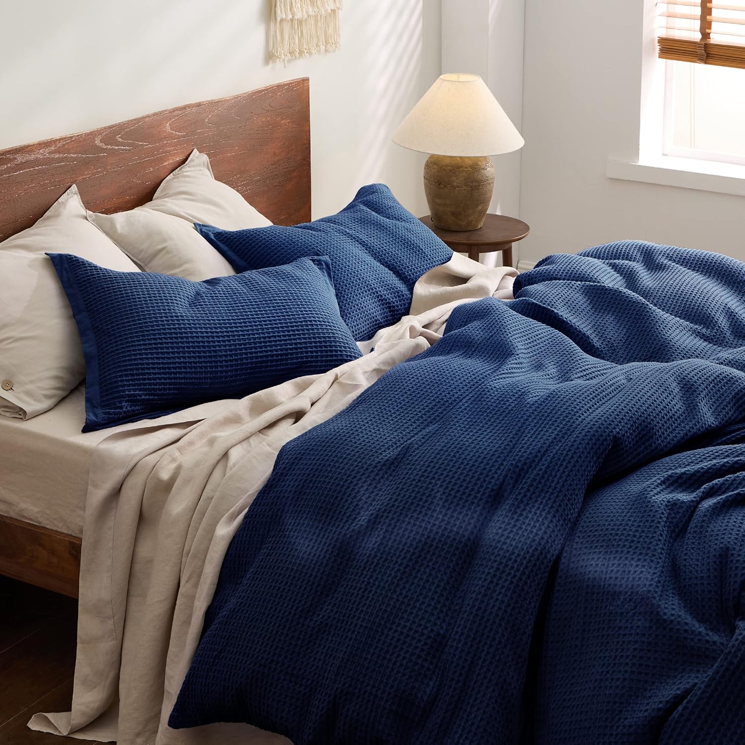 Navy Blue Waffle Duvet Set