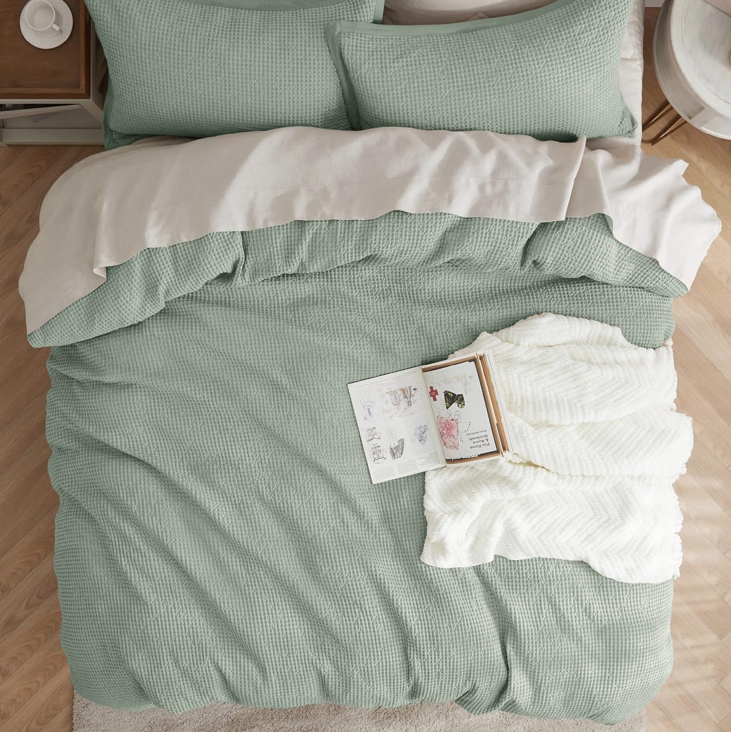 Sage Green Waffle Duvet Set