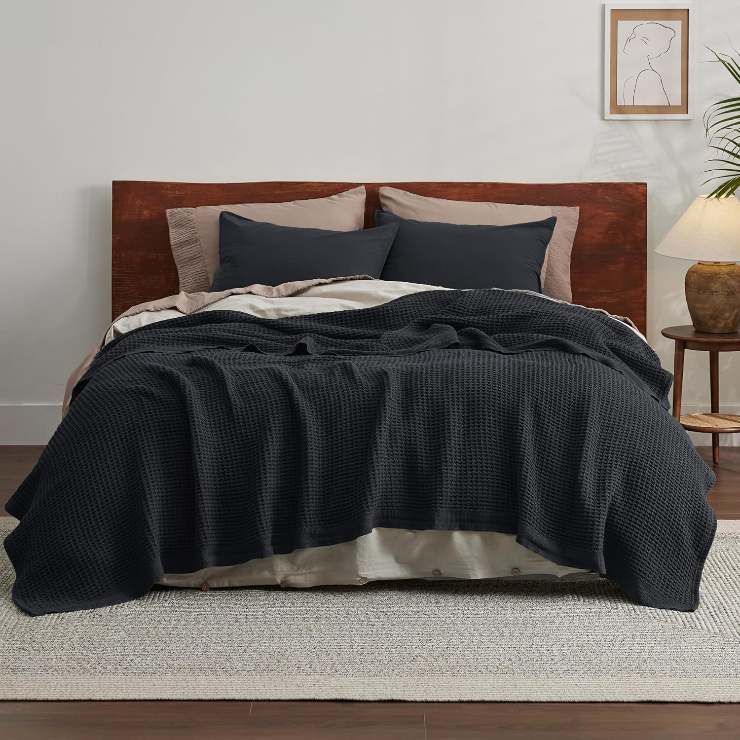 Black Waffle Weave Summer Blanket