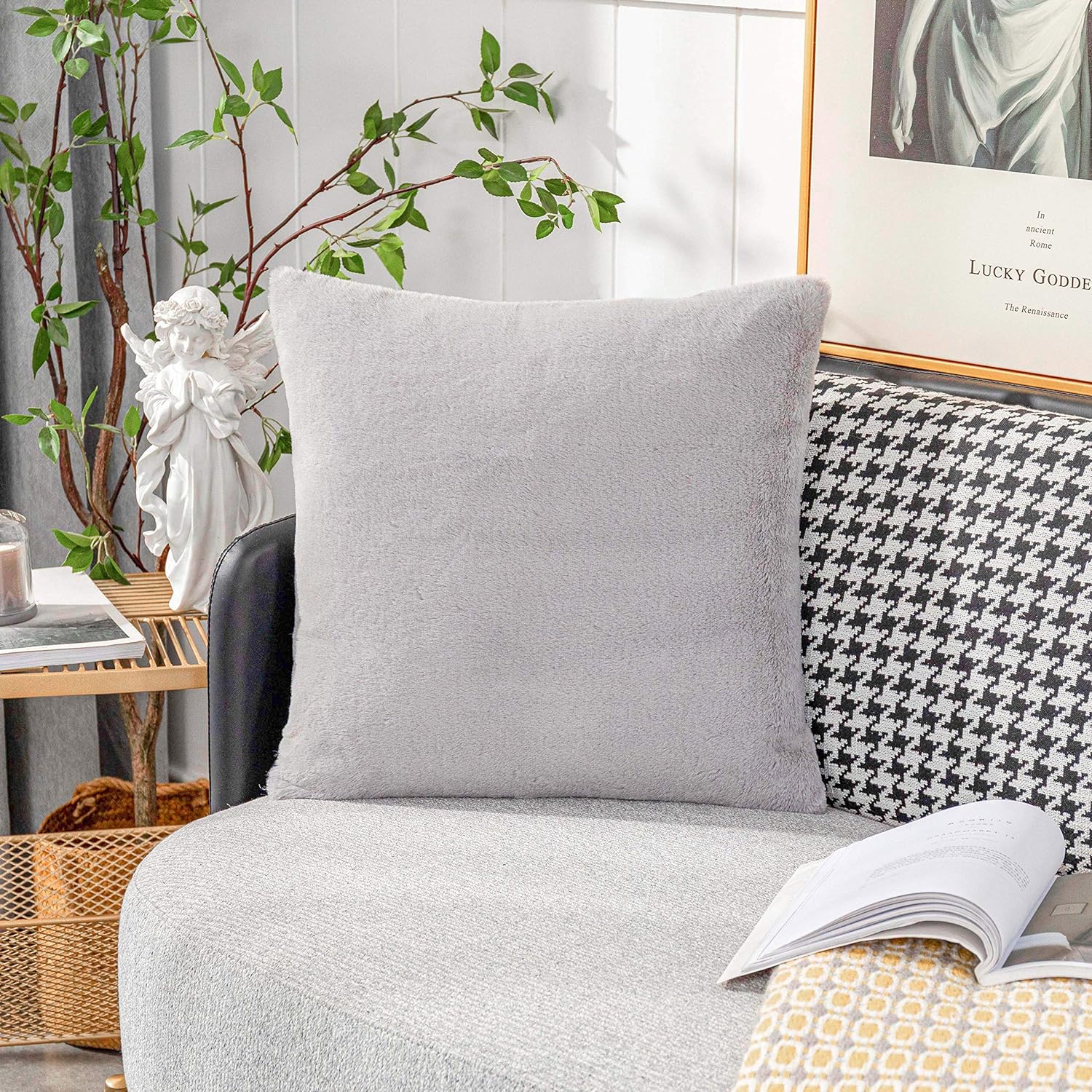 Silver Fleece Cushion Pair
