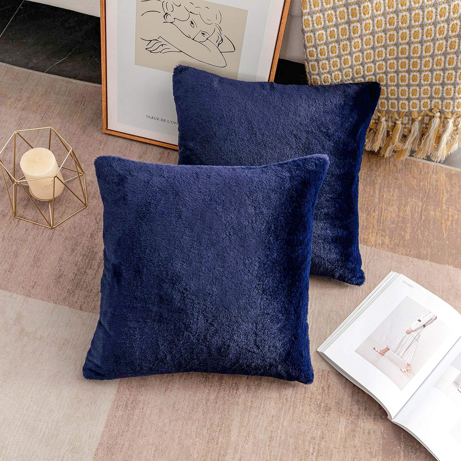 Navy Fleece Cushion Pair