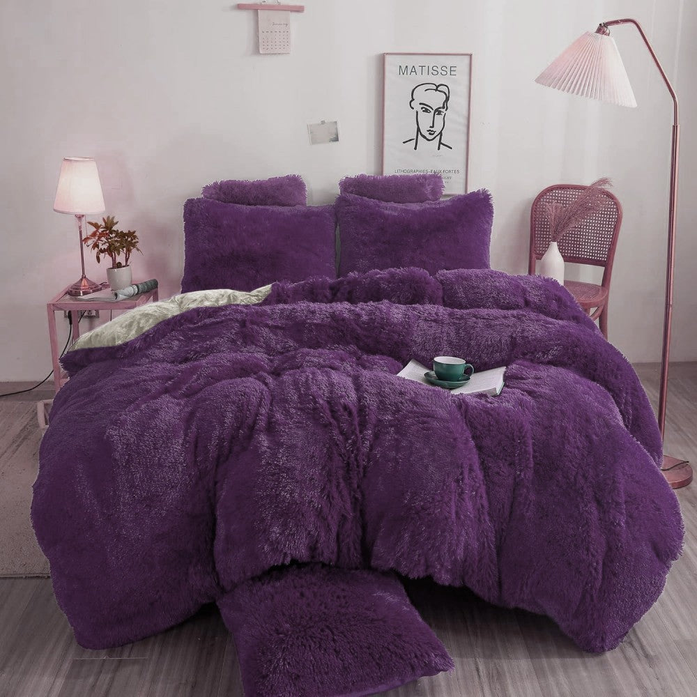 Shaggy Purple Bed Set