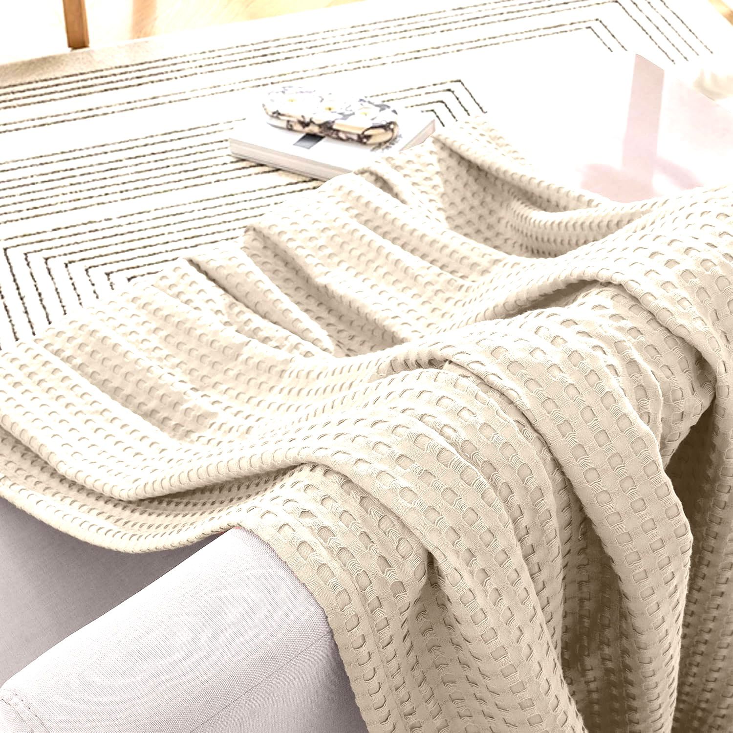 Waffle Beige Khaddar Heavy Weighted Blanket