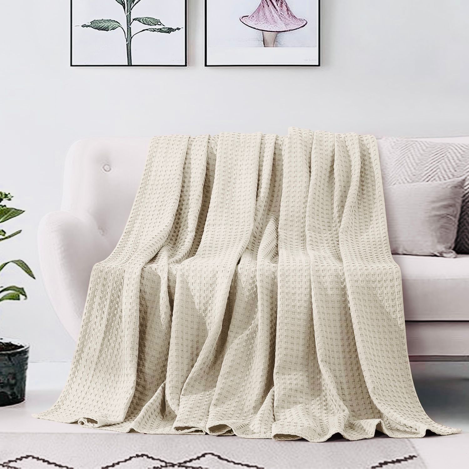 Waffle Beige Khaddar Heavy Weighted Blanket