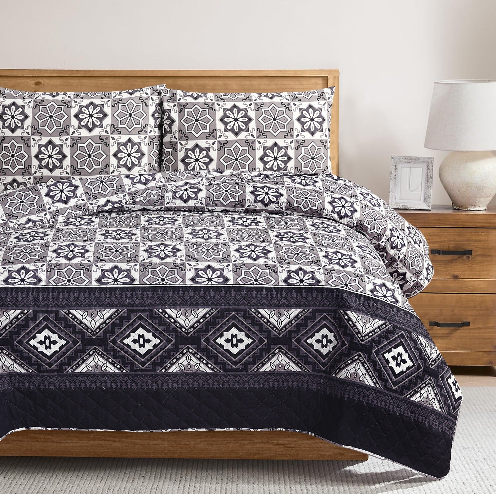 Dark Flora Quilted Bed Spread Set