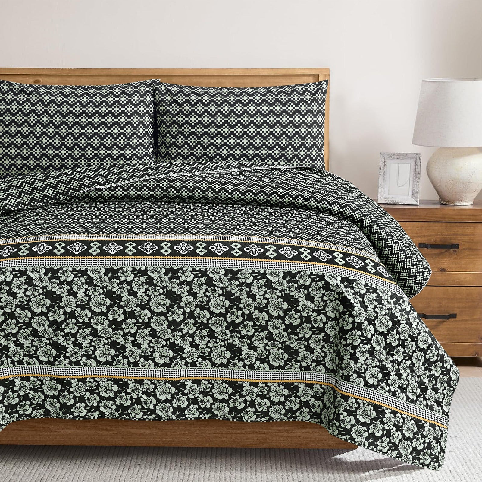 Gloomy Pixels Quilted Bed Spread Set