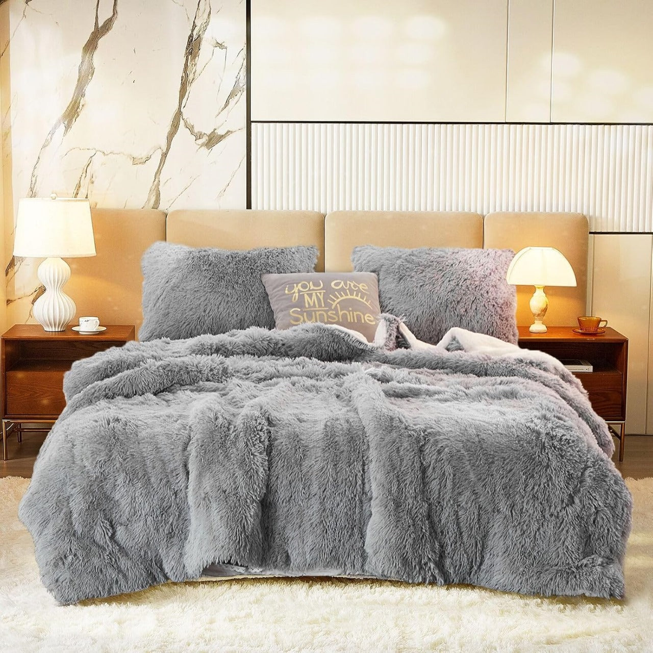 Shaggy Grey Bed Set