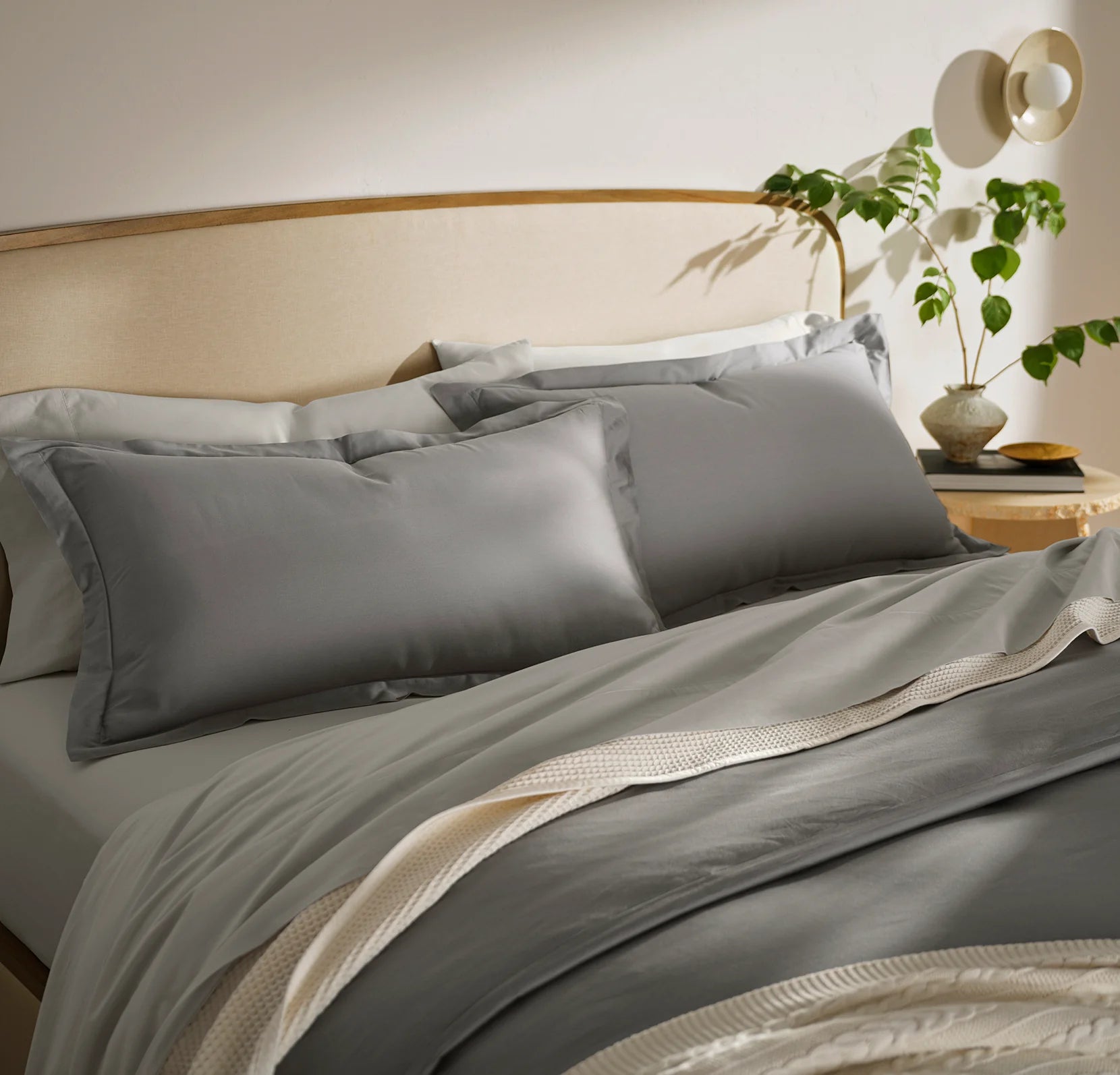 Silver Gray Satin Bed Set
