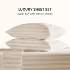 Satin Striped Beige Bed Set