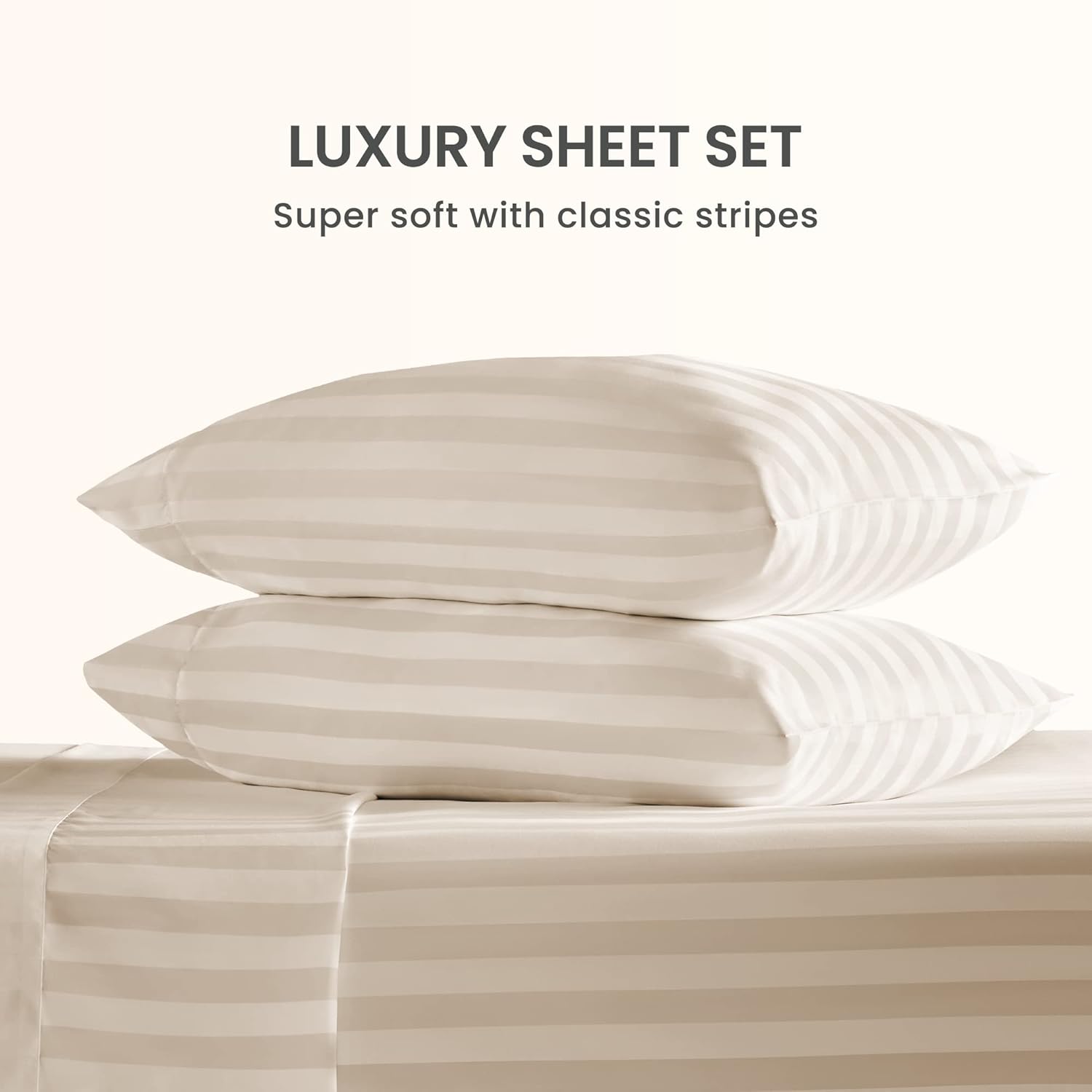 Satin Striped Beige Bed Set