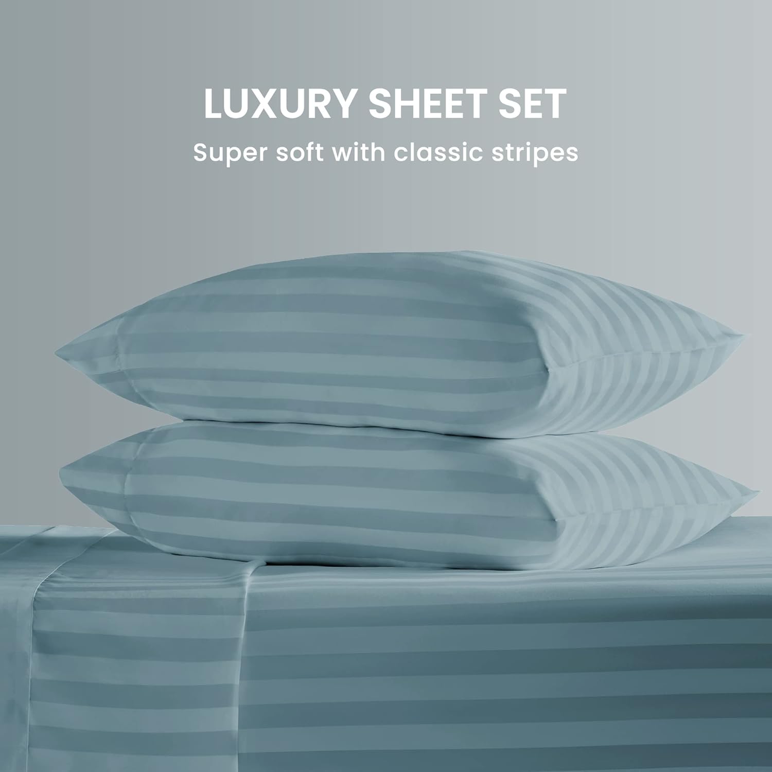 Satin Striped Flint Blue Bed Set