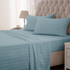 Satin Striped Flint Blue Bed Set