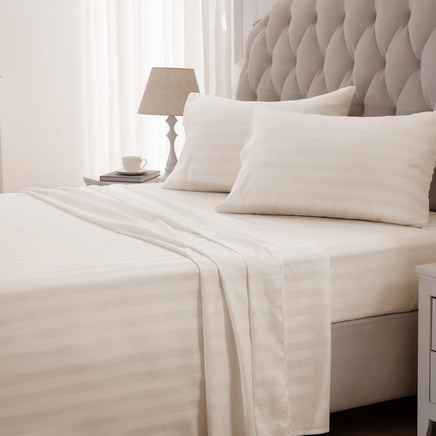 Satin Striped Beige Bed Set