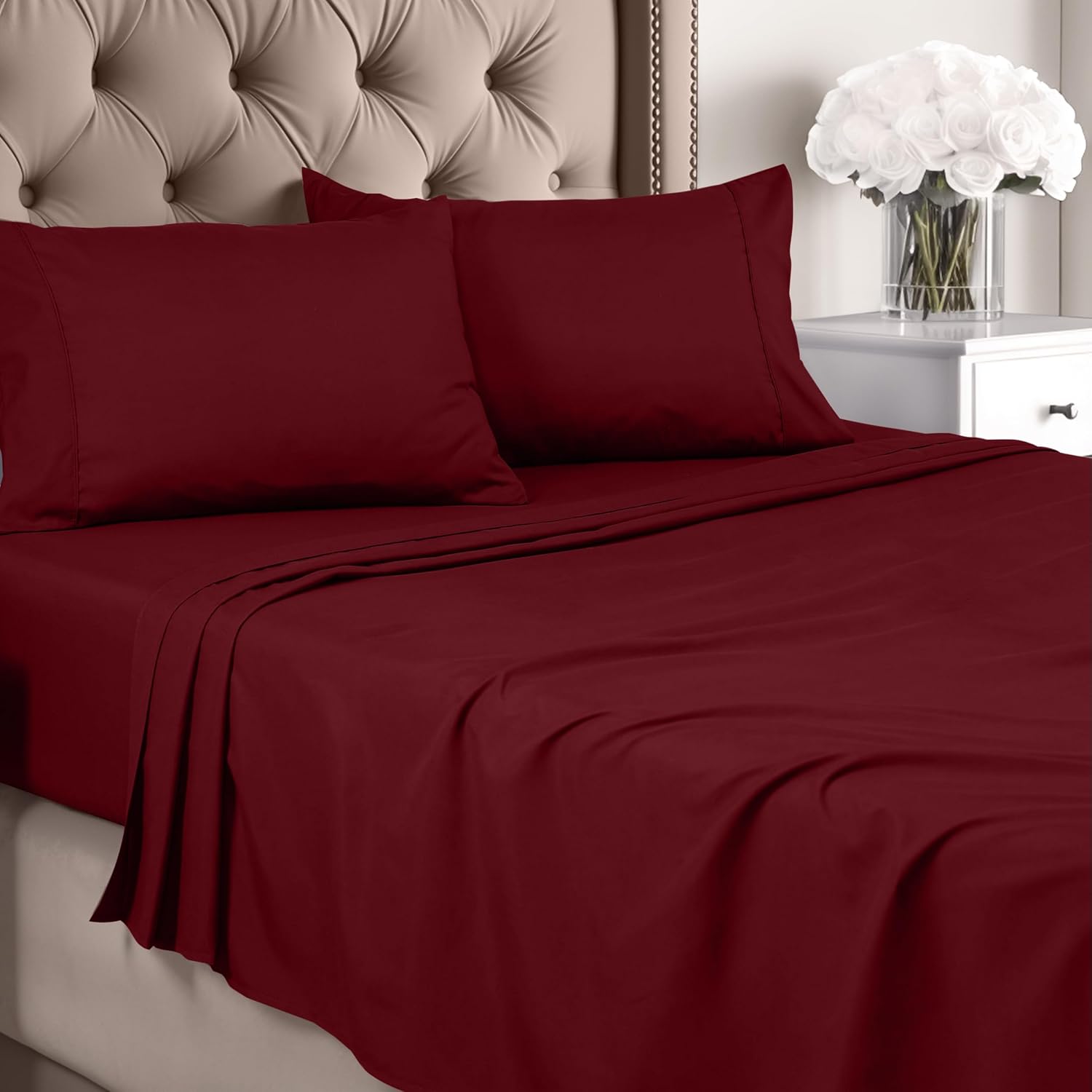 Poly Cotton Maroon Flat Sheet