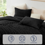 Faux Striped Black Bed Set