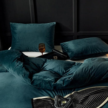 Peacock Blue Velvet Duvet Set